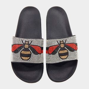 Color Block Honey Bee Rhinestone Slide Sandal Slippers